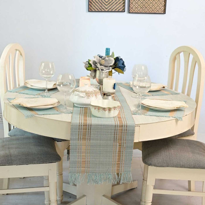 Hand Woven Double Striped Madhurkati Table Runner & Table Mat