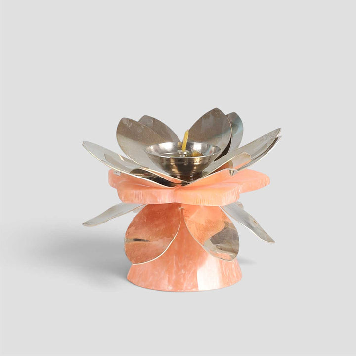 Handmade Pink Resin & Steel Oil Lamp / Diya For Festive Decor