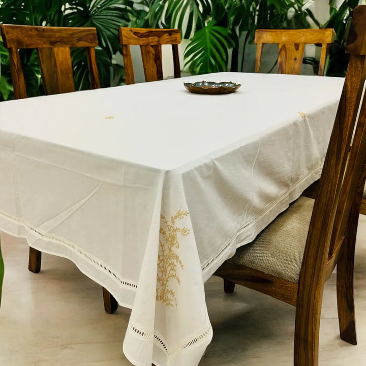 Hand Embroidered Floral Chikankari Cotton Table Cloth