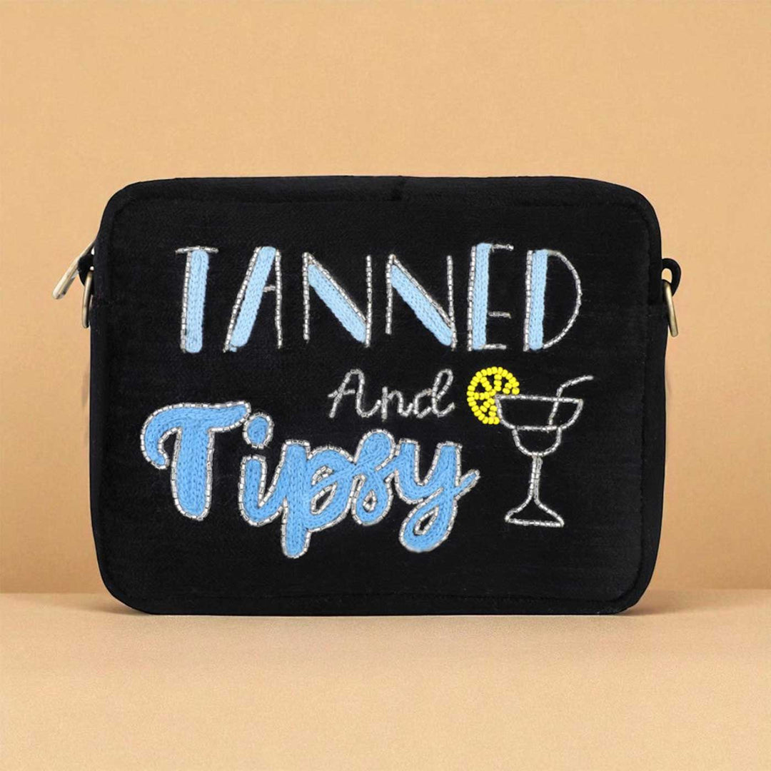 Handmade Embroidered Tanned And Tipsy Velvet Pouch
