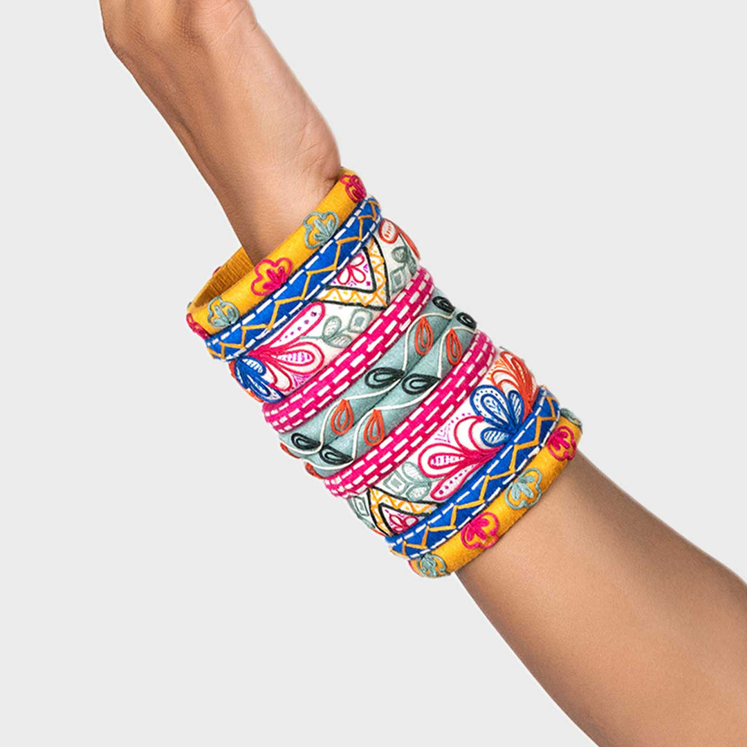 Multicolour Handcrafted Madhavi Cotton Thread Bangles | Set of 10