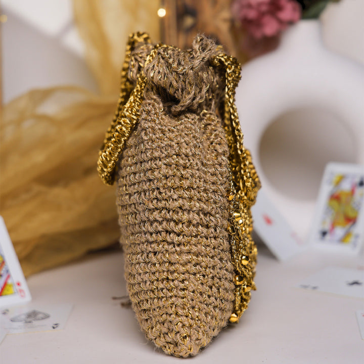 Handmade Crochet Golden Royal Ghungroo Potli