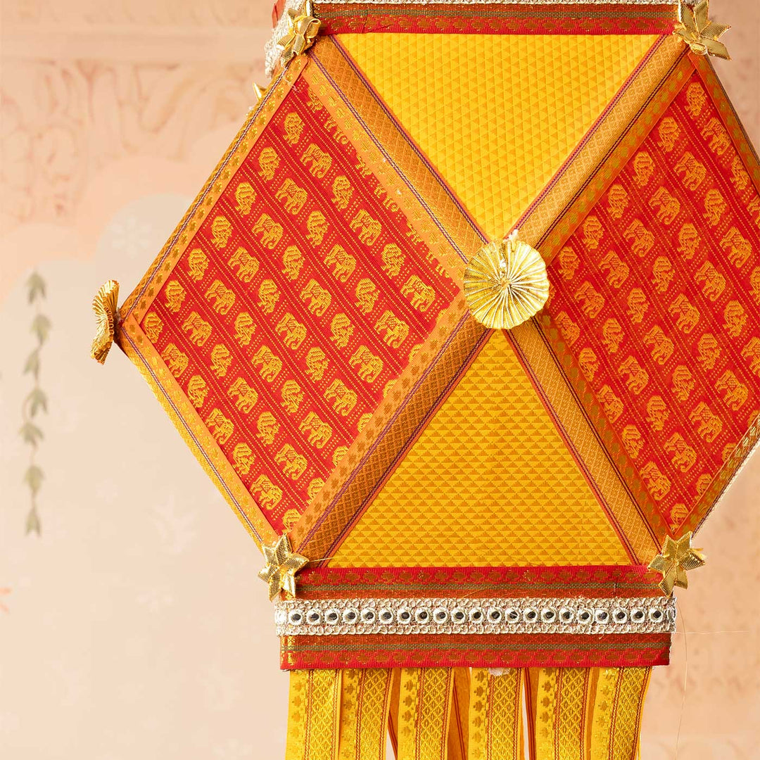 Handmade Decorative Red & Yellow Premium Khun Fabric Akash Kandil/Lantern
