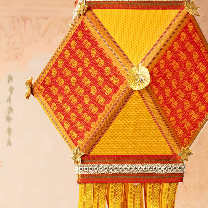Handmade Decorative Red & Yellow Premium Khun Fabric Akash Kandil/Lantern