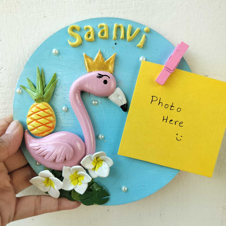 Photo Personalized Flamingo Theme Magnet MDF & Cold Porcelain Clay