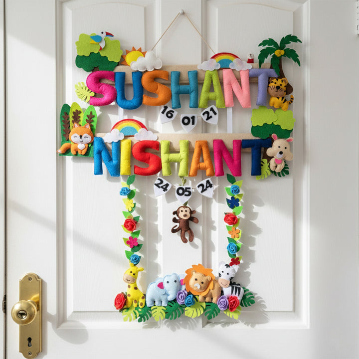 Personalized Animal Kingdom Theme Felt Kids Name Plate