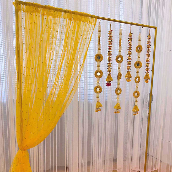 Yellow Mirror Cone Tassel Backdrop Decor Kit With Stand & Drape