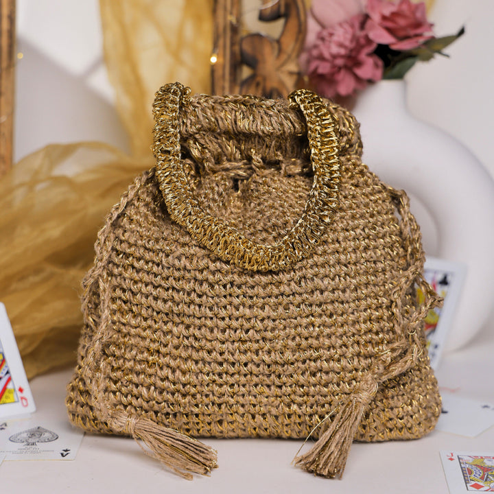 Handmade Crochet Golden Royal Ghungroo Potli