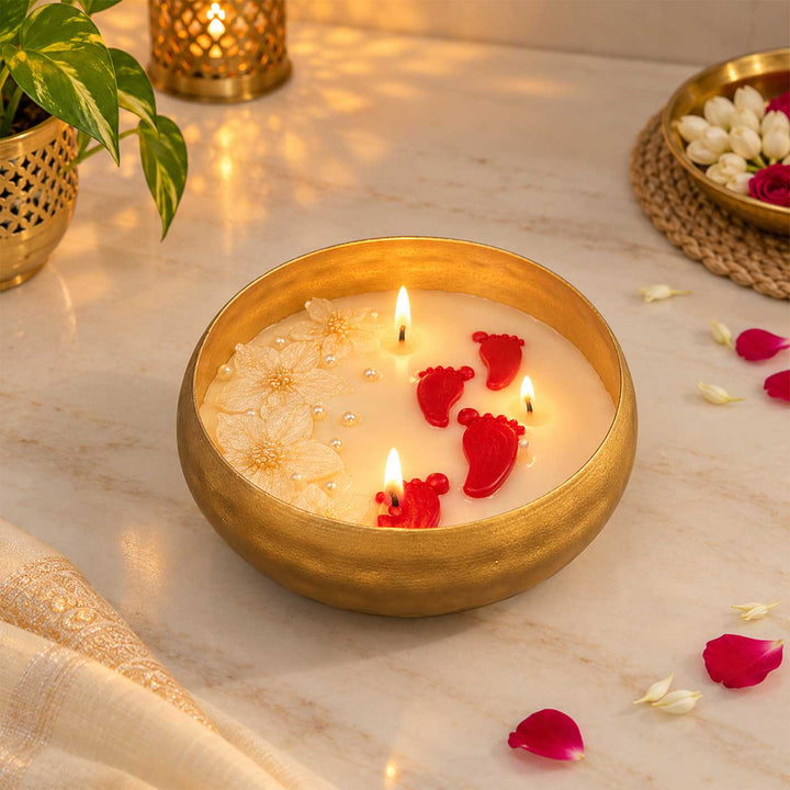 Handmade Laxmi Charan Iron Urli Soy Wax Candle