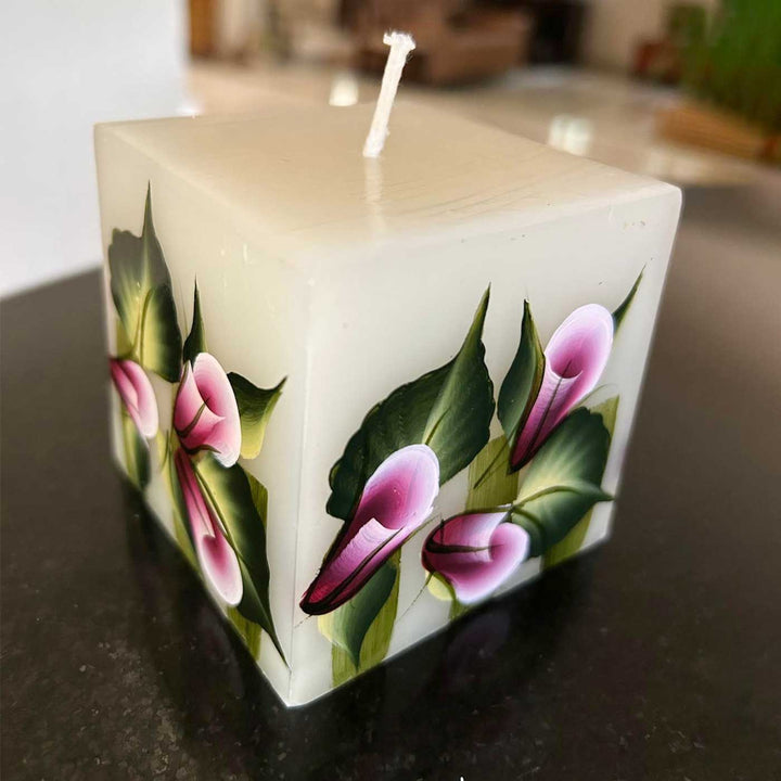 Hand-Painted Roses Floral Square Paraffin Scented Candle