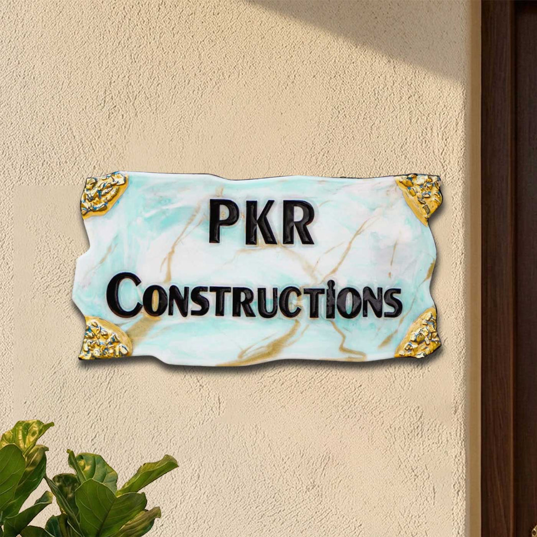 Handmade Resin Blue & Gold Rectangle Marbled Name Plate