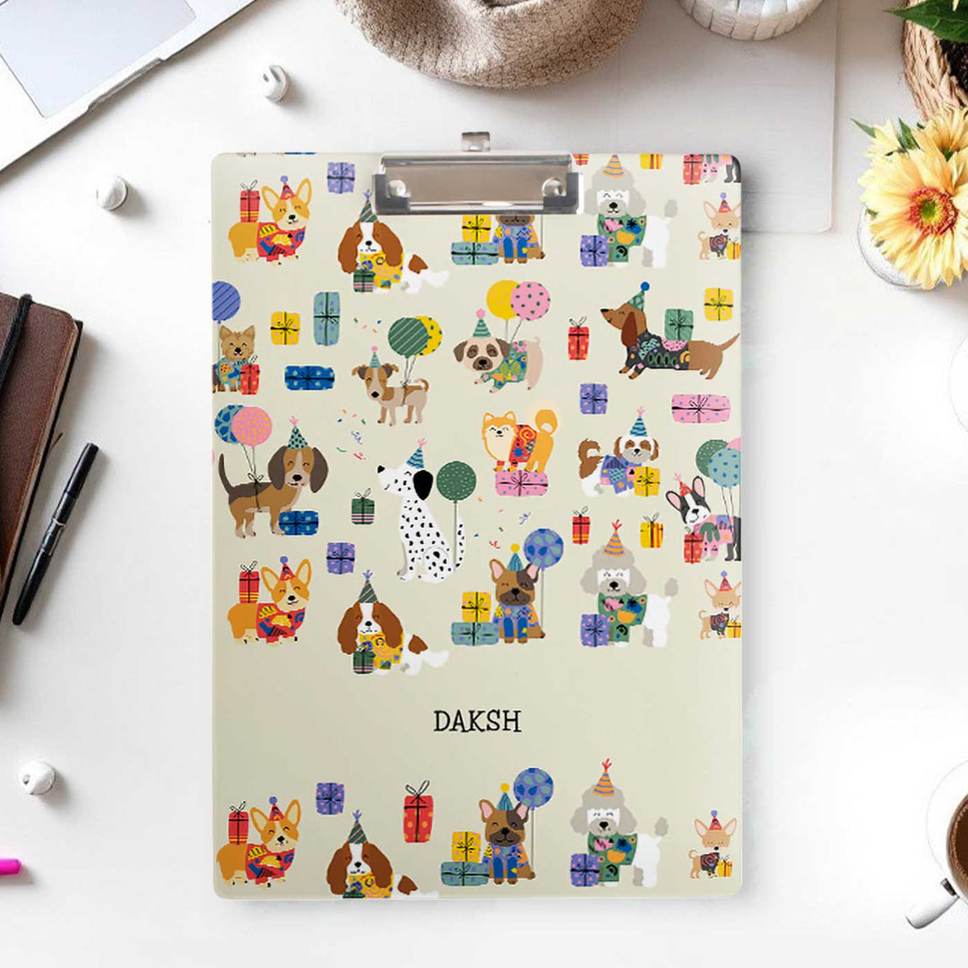 Personalized Paw Party Theme Acrylic Clipboard