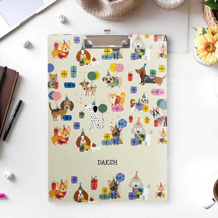 Personalized Paw Party Theme Acrylic Clipboard