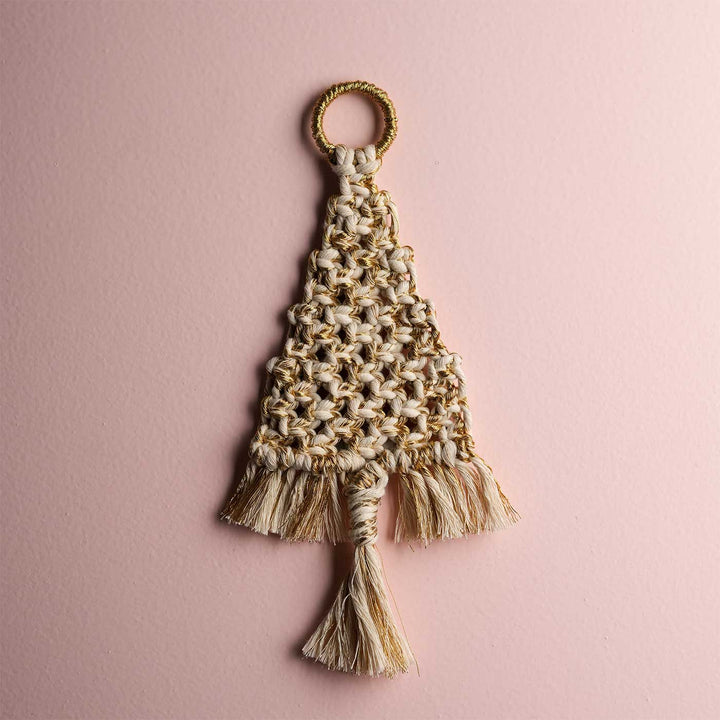 Handmade White & Gold Tree Macrame Ornament For Christmas Tree Decoration