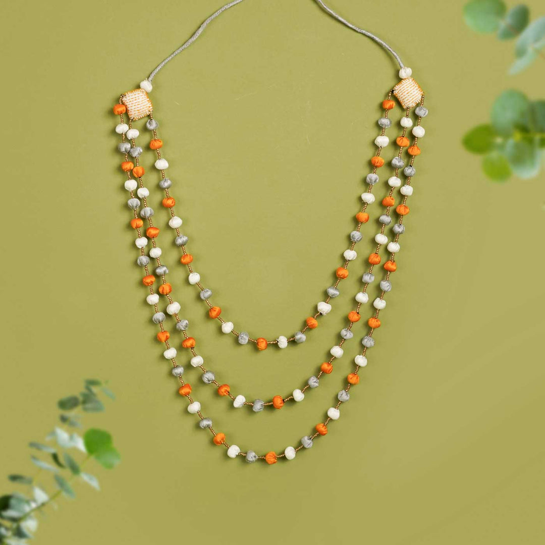Handmade Textile Art Round Beaded Dupion Silk Fabric Layered Necklace