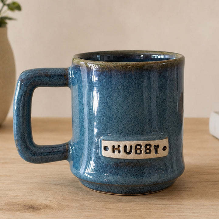 Handcrafted Blue  Hubby & Wifey Ceramic Mug | Set of 2