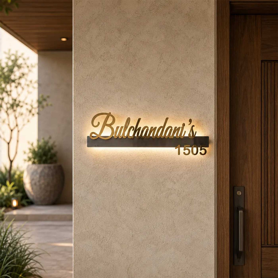 "Glow Signature" LED Backlit Personalized Weatherproof Stainless Steel Name Plate With House Number For Home