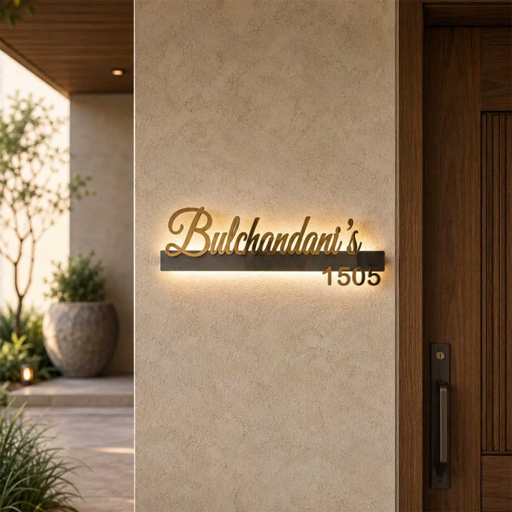 "Glow Signature" LED Backlit Personalized Weatherproof Stainless Steel Name Plate With House Number For Home
