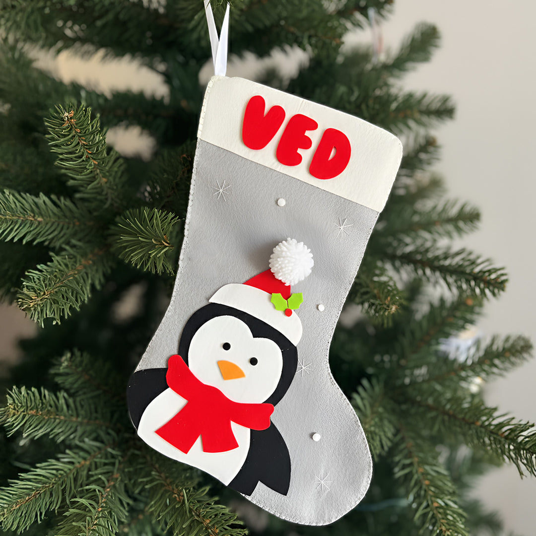 Personalized Penguin Theme Felt Stocking For Christmas Decoration