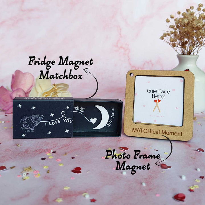 2 Pc | Photo Personalized Frame Magnet & Moon & Back Mini Love Box Magnet | Valentine’s Gifting