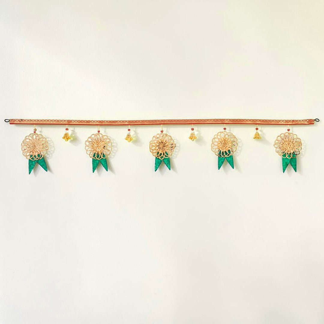 "Pushp" Handcrafted Banana Toran with Bamboo Mango Leaf Accents for Festive Decor