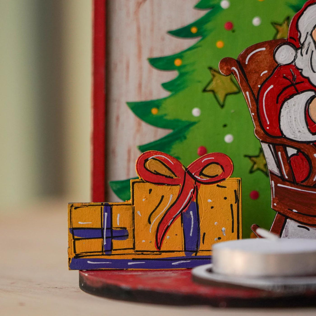 Hand-Painted Santa House Wooden Tealight Holder For Christmas Decoration
