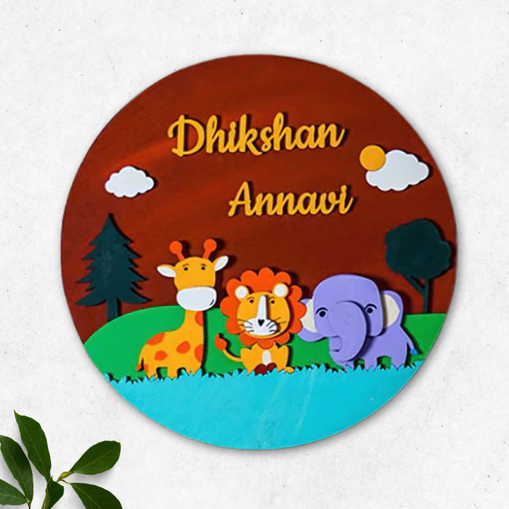 Quirky Painted Nameboard for Kids - Cute Animals