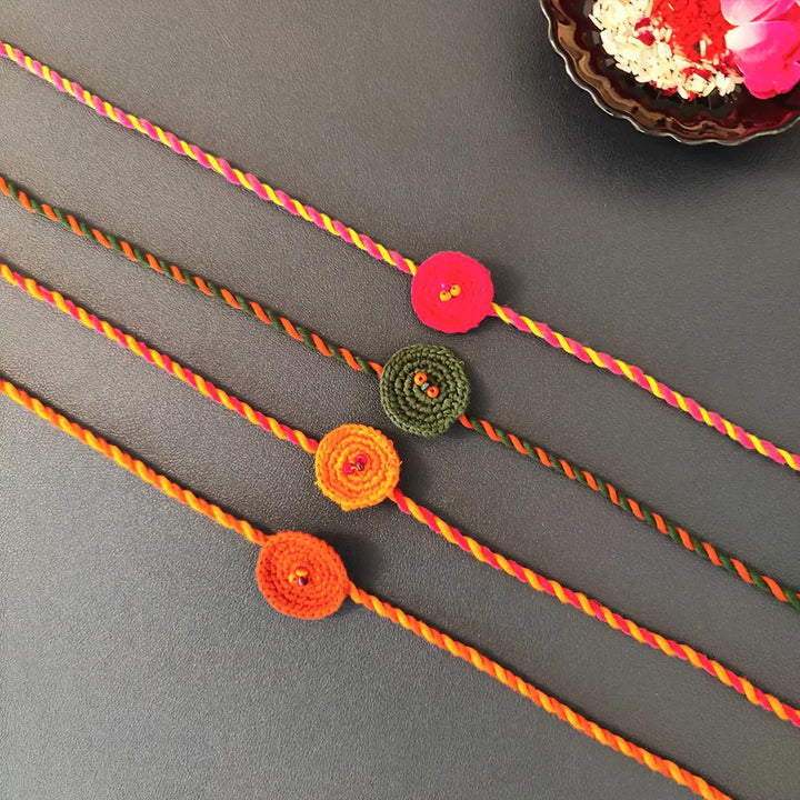 Handmade Crochet Beaded Round Rakhi With Roli Chawal