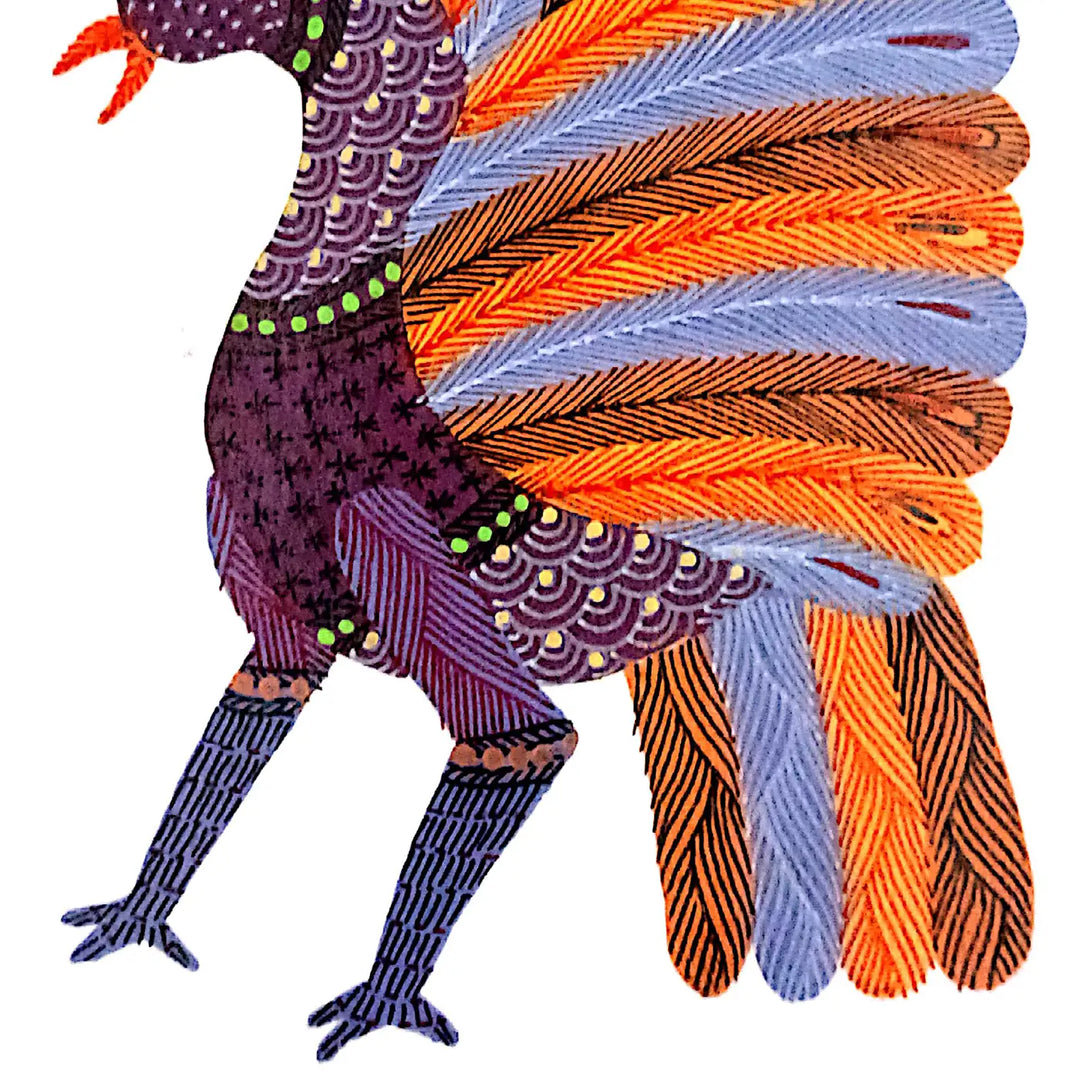 6 x 8 Inch | Dancing Peacock | Original Hand painted Tribal Gond Art Painting | Acrylic Paints On Paper