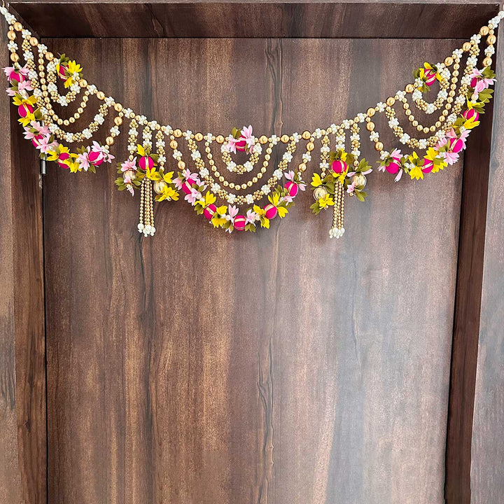 Handmade Multi-Color Flower With Moti Toran