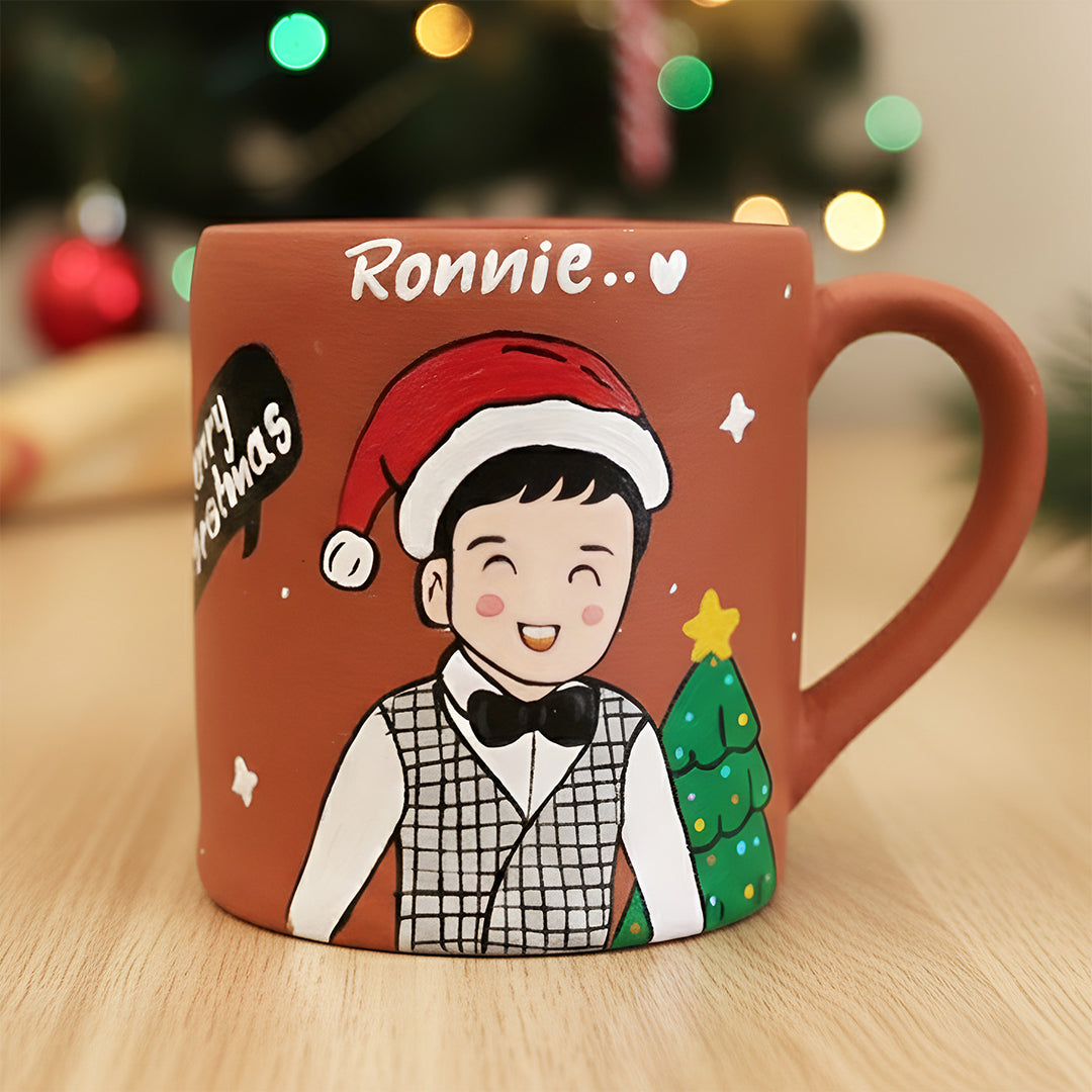 Photo Personalized Hand-Painted Christmas Theme Terracotta Mug