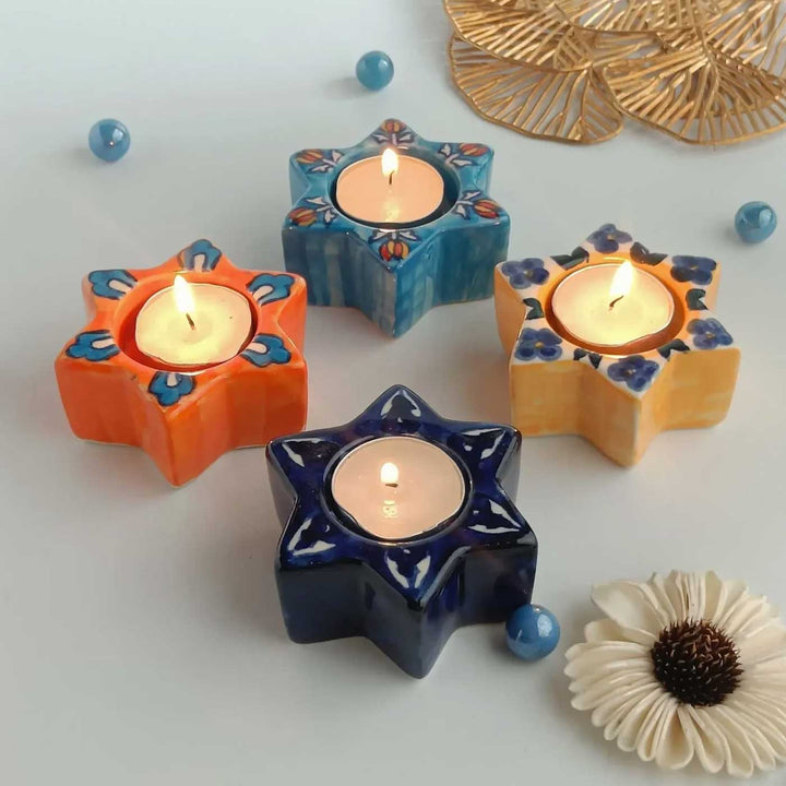 Set of 2 | Handmade Stunning Star Ceramic Tealight Holder