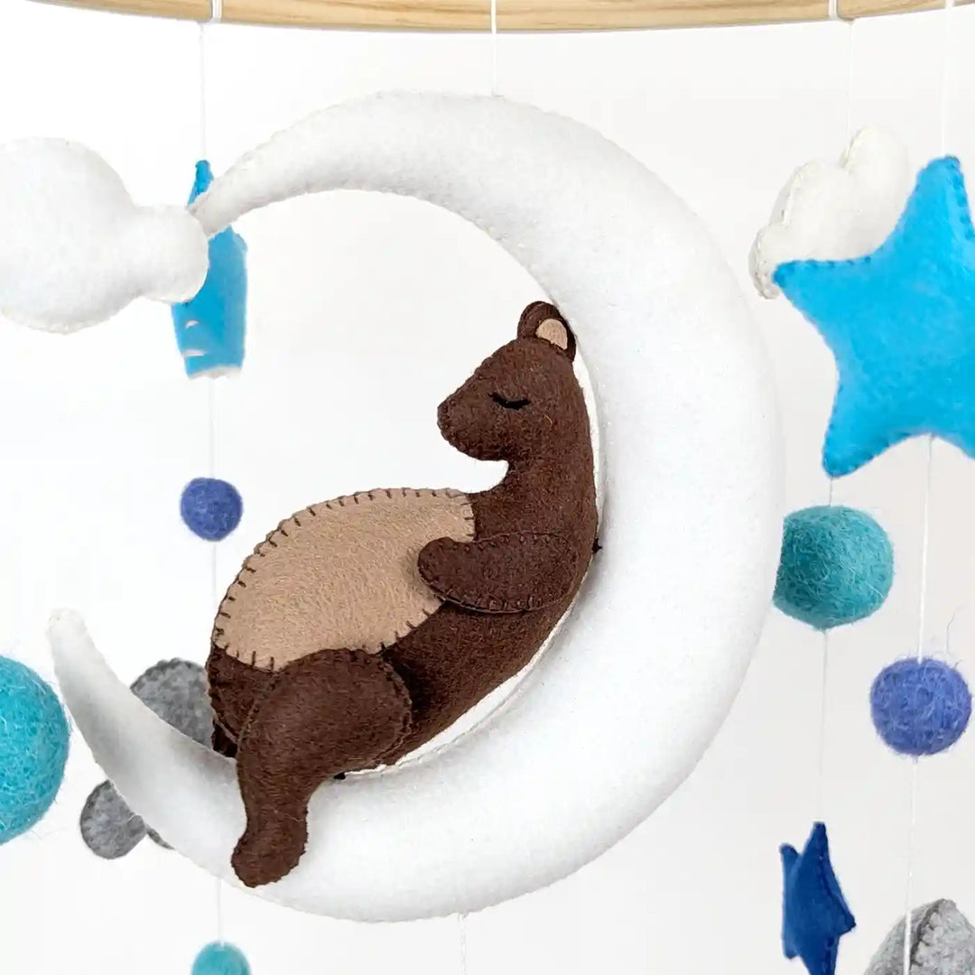 Handmade Bear On The Moon Theme Felt Cot Mobile