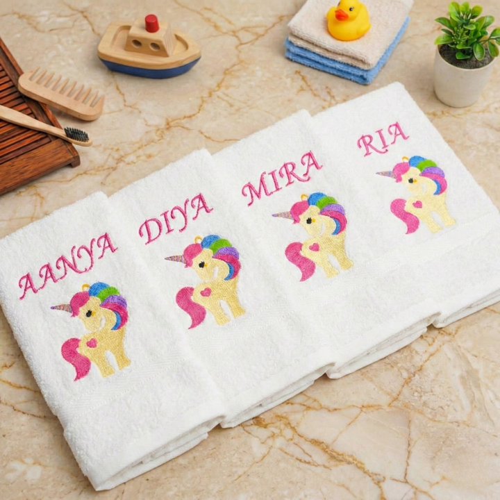 Personalized Embroidered Unicorn Design Cotton Hand Towel For Kids