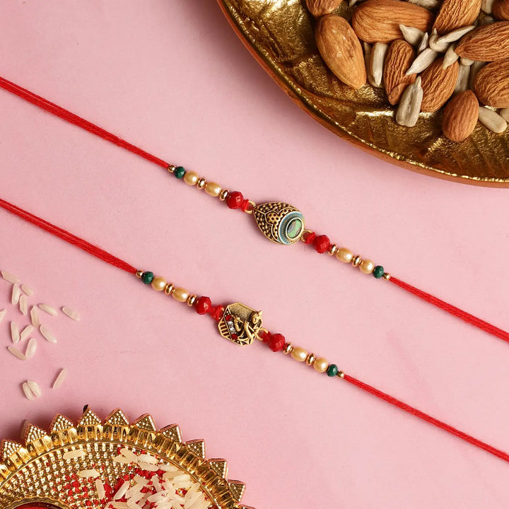 Handmade Krishna Rakhi Hamper | Includes 1 Krishna With Flute Idol, 2 Rakhis, 1 Roli Chawal