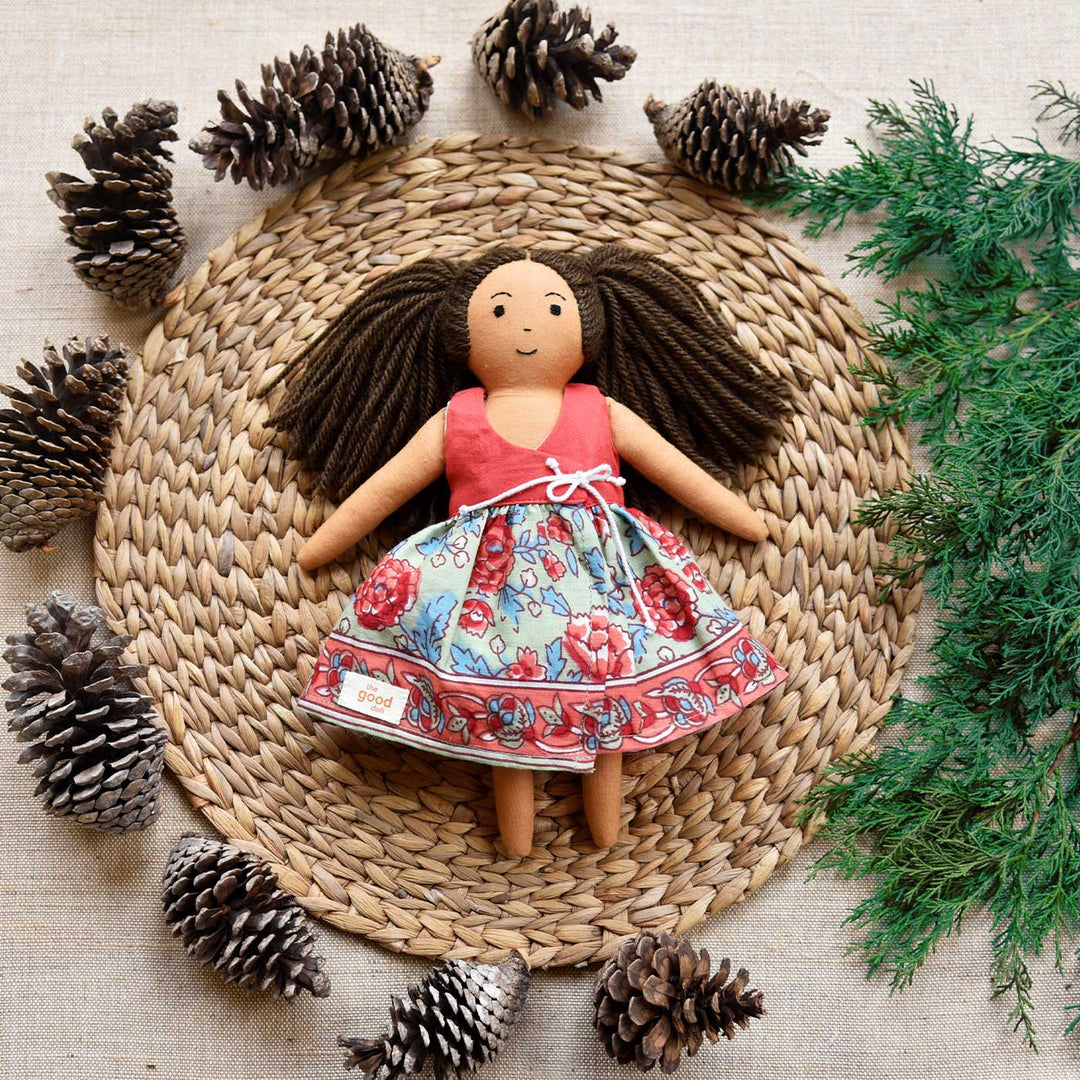 Nilah's (Younger Sister) Mira In Classic Dress | Soft Hand-Stitched Sustainable Indian Play Doll