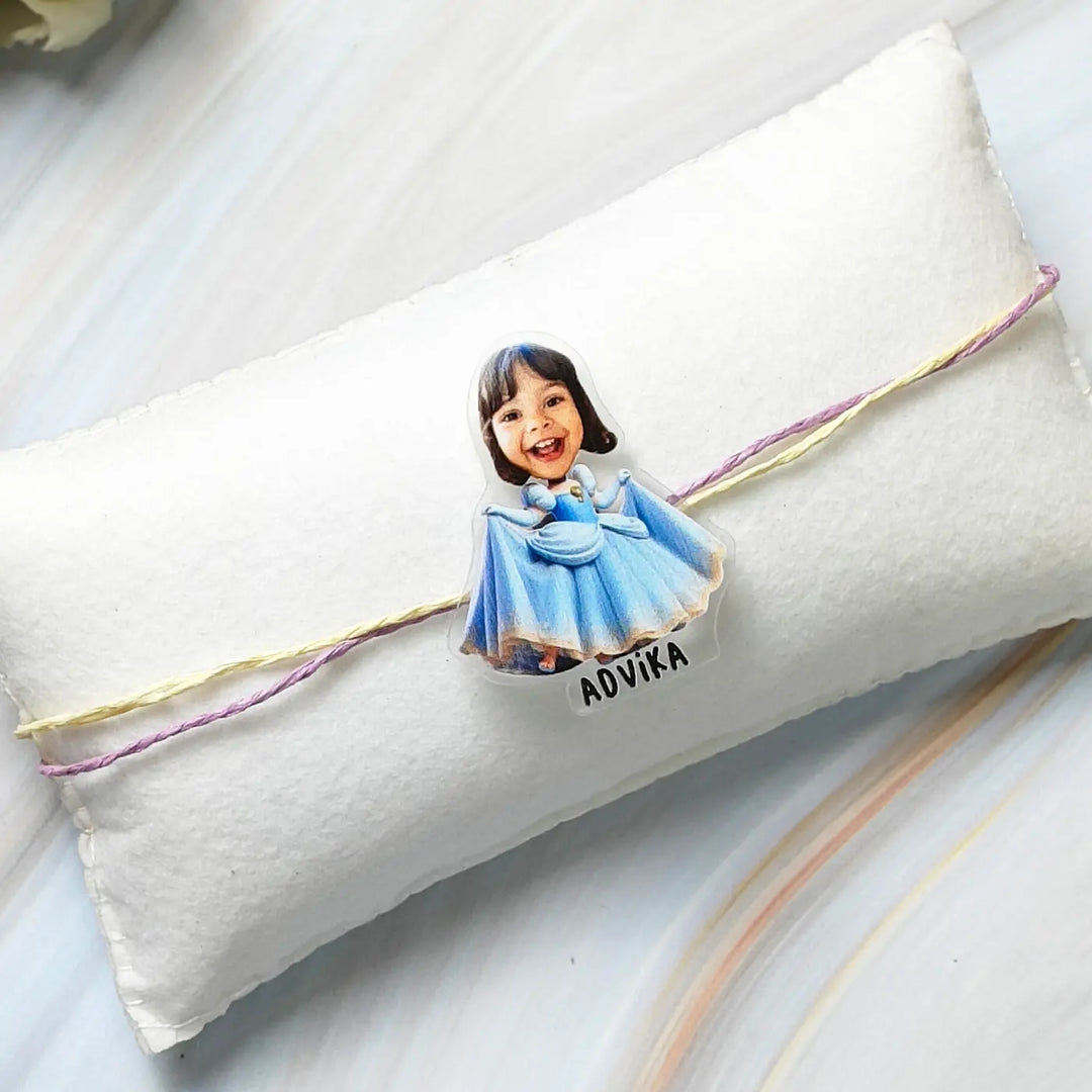 Photo Personalized Reusable Caricature Princess Theme Acrylic Kids Rakhi
