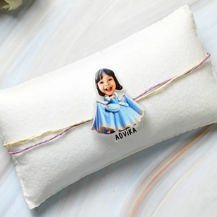 Photo Personalized Reusable Caricature Princess Theme Acrylic Kids Rakhi