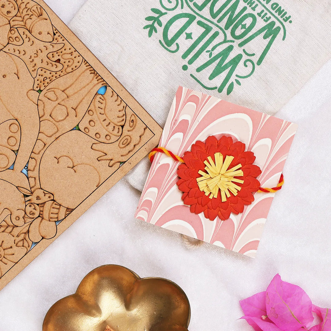 Eco-Friendly Festive Rakhi Hamper | Includes 1 Puzzle, 1 Rakhi, 1 Roli Chawal & 1 Greeting Card
