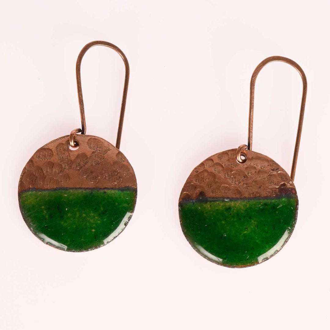 Handmade Half Moon Shaped Copper Enamel Earrings