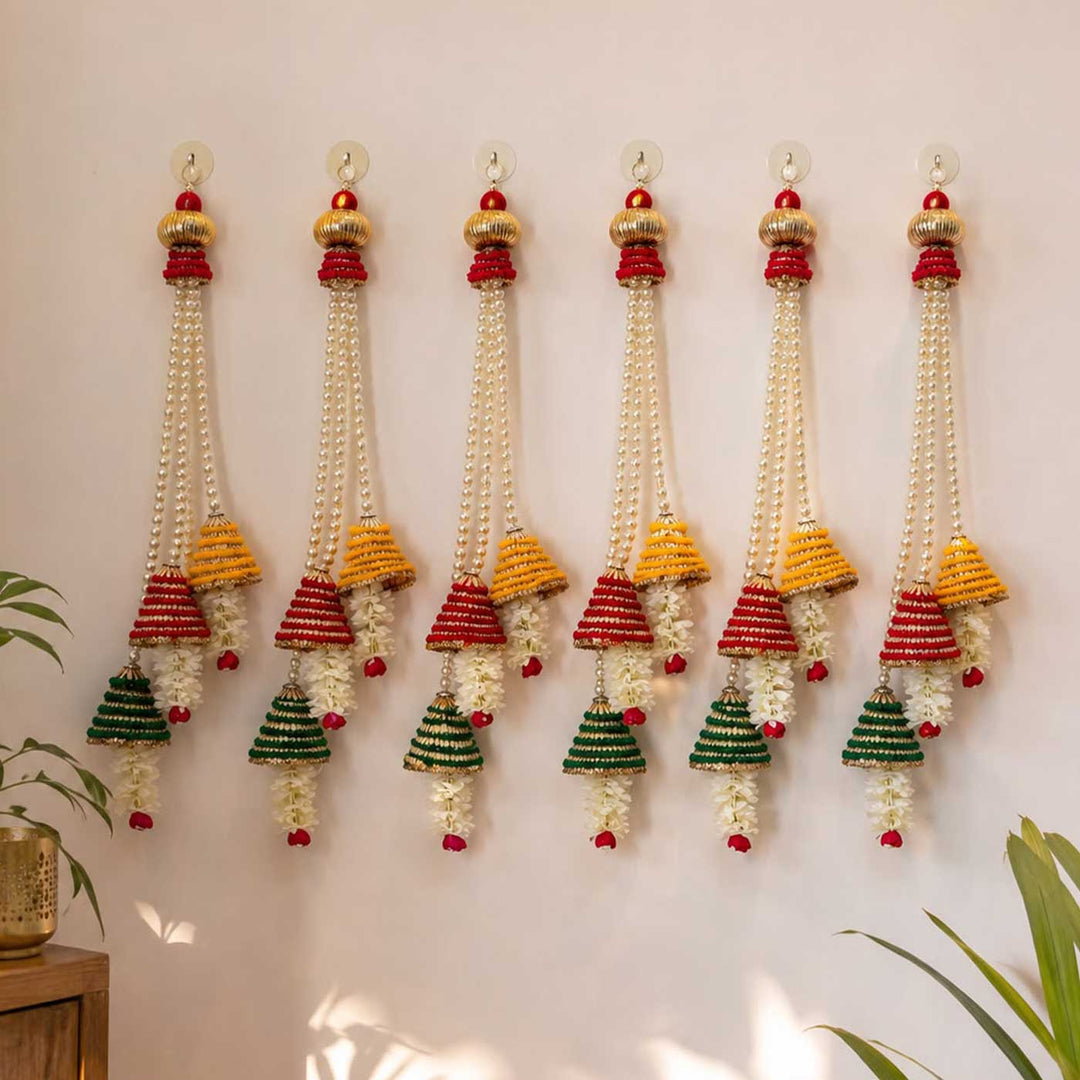 Handcrafted Pearl Strands With Conical Tassel Threadworked Door Hangings