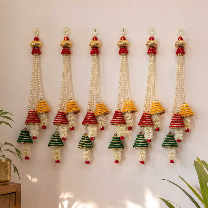 Handcrafted Pearl Strands With Conical Tassel Threadworked Door Hangings