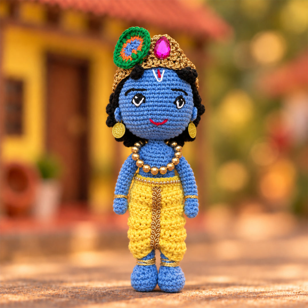 Handmade Sri Krishna Crochet Cotton Golu Doll For Gifting & Decor