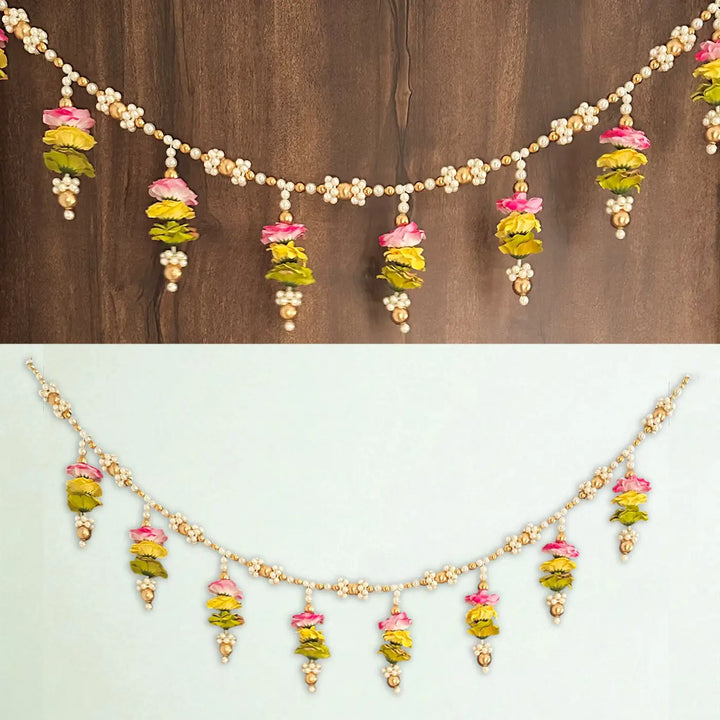 Handmade Beaded Minimal Rose Flower & Moti Toran