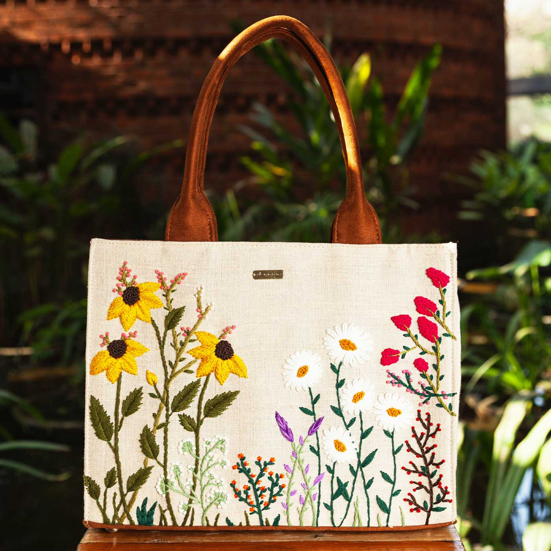 Personalized Hand Embroidered Garden Tote Bag