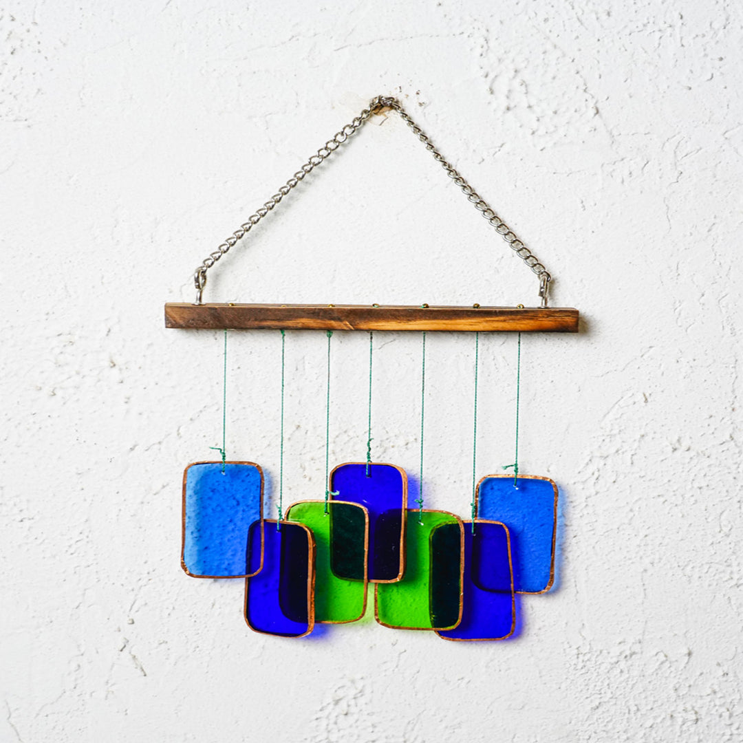 Blue Geometeric Stained Glass Windchime