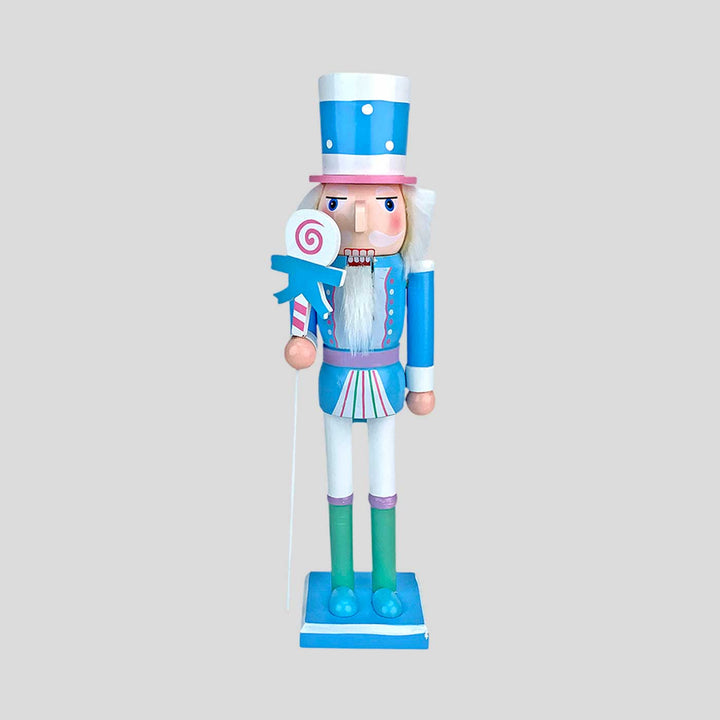 Pastel Blue Lollipop Nutcracker Self-Standing Wooden Decor For Christmas Table Decoration