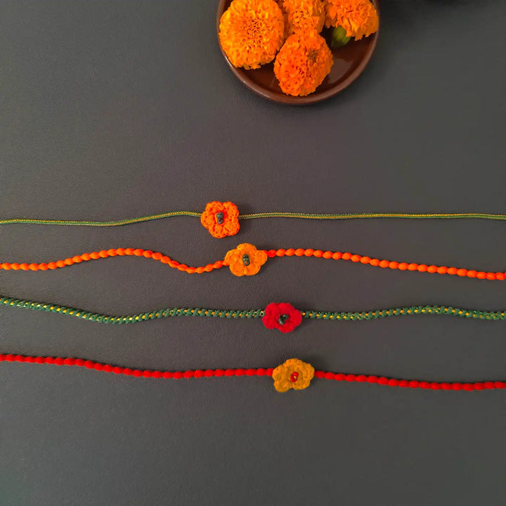Handmade Crochet Flower Rakhi With Roli Chawal