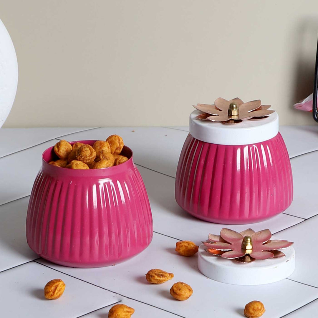 Handmade Pink Metal  Jar | Set Of 2
