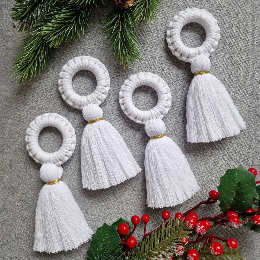 Handmade Macrame Round Christmas Ornament | Set Of 4